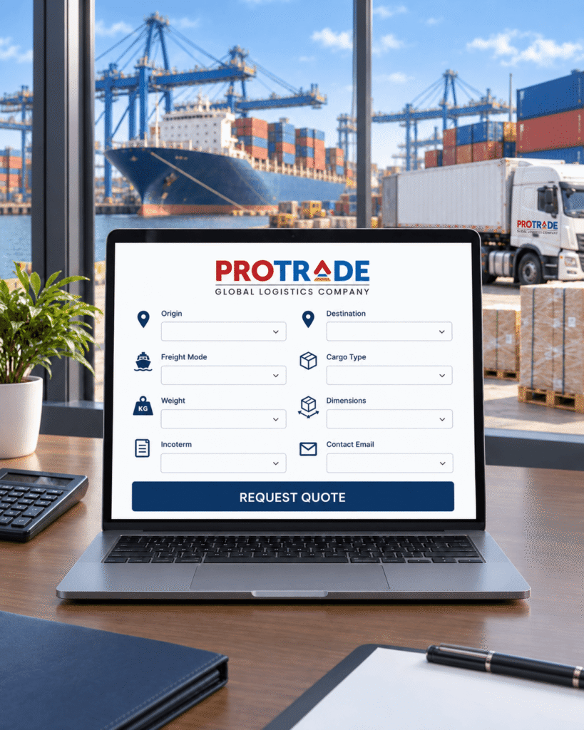 ProTrade online export freight quote form for shipments from Pakistan